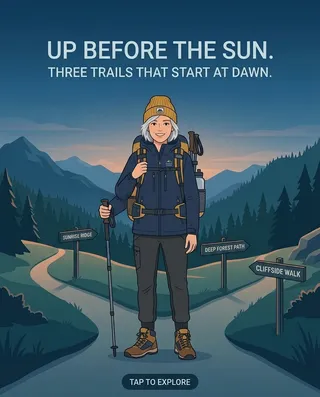 Card 2 of 4 for the row “Up before the sun”: the same mascot in a new scene